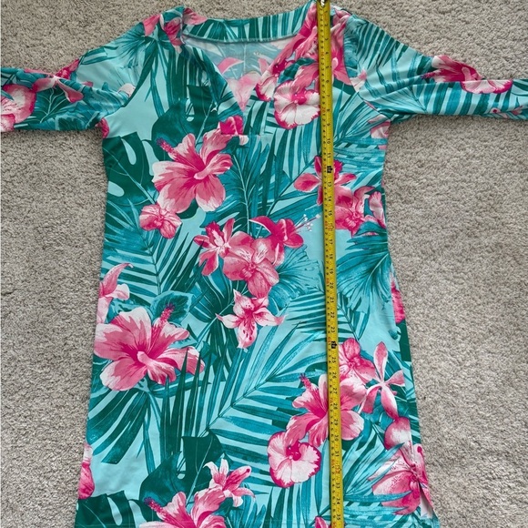 Caribbean Joe Blue and Pink Tropical Hibiscus Dress Medium - Picture 7 of 9